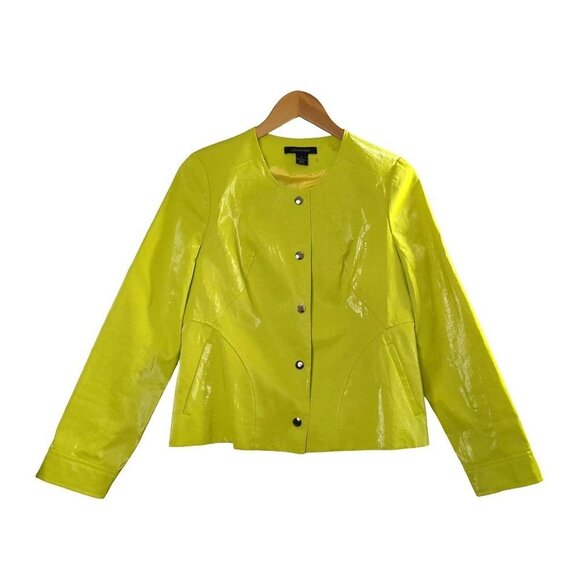 Lundstrom Jacket Womens 8 Waxed Linen Bright Yellow Pockets Snap Front - Picture 1 of 9